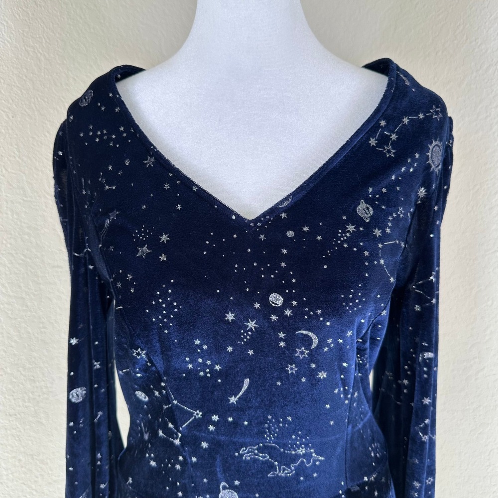 Spirit Celestial Maxi Dress Womens S/M Navy Blue Velvet Whimsigoth Witchy Star - Picture 2 of 10